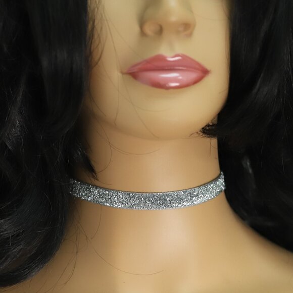 Silver Sparkle Choker adjustable Silver tone color Chokers (#42) - Picture 1 of 11